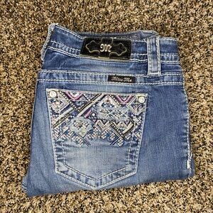 Miss Me Blue Boot Cut Jeans with Decorative Embroidery